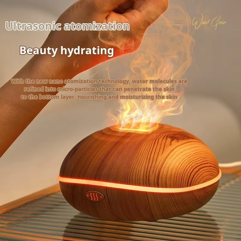 7-Color Flame Aroma Diffuser – Ultrasonic Wood Grain Humidifier & Mist Maker for Essential Oils