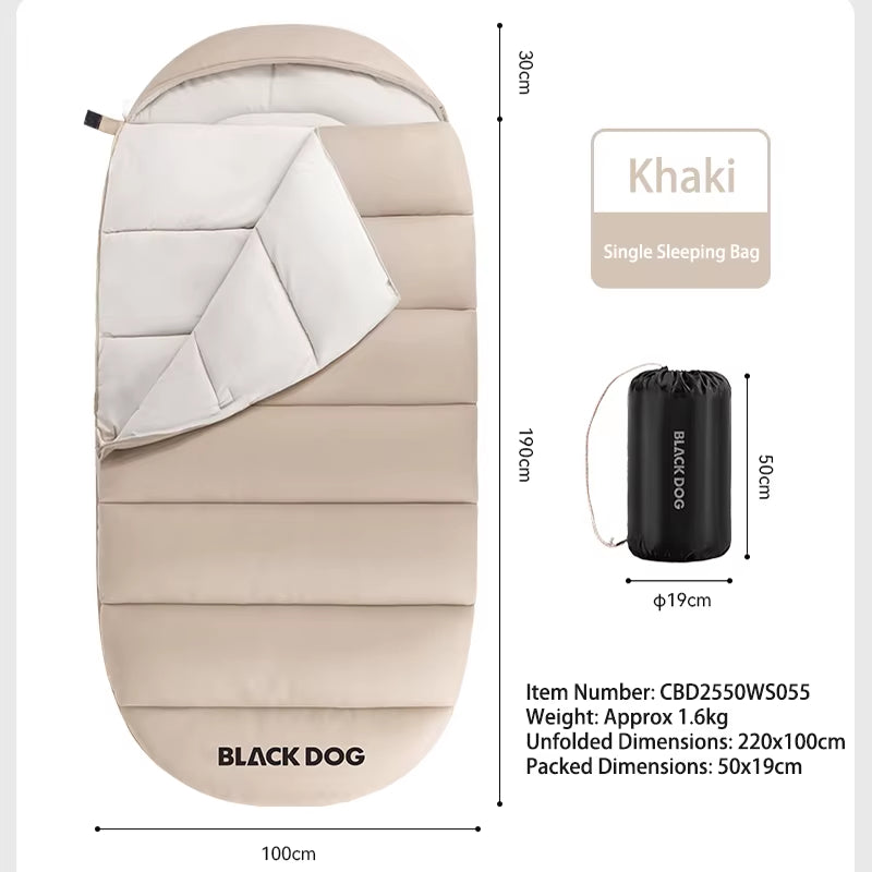 Blackdog Premium Outdoor Sleeping Bag – Hooded Eggshell Blanket for All-Season Camping & Travel