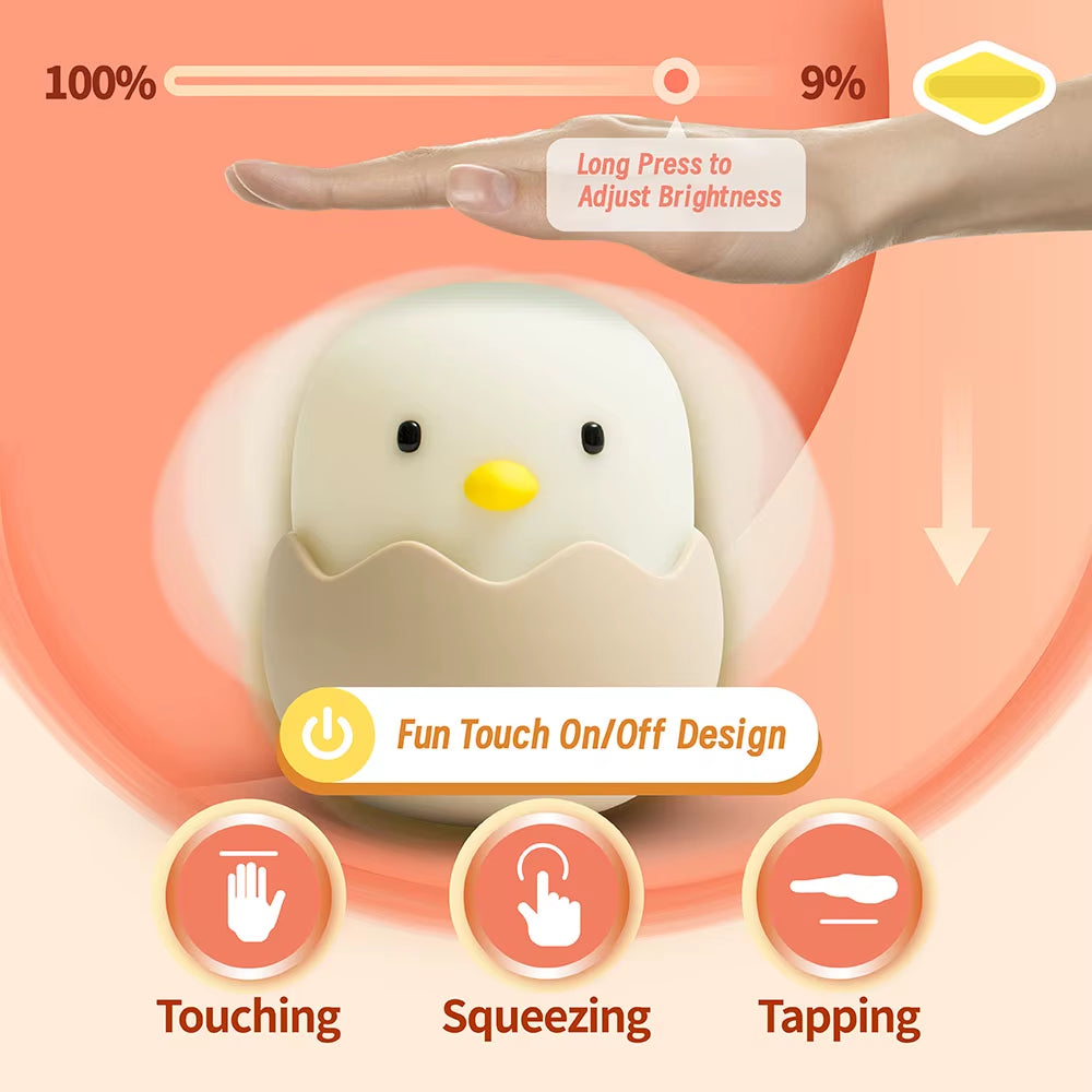 Duck Silicone Night Light – USB Rechargeable Touch Lamp with Timer & Dimming for Kids’ Bedroom