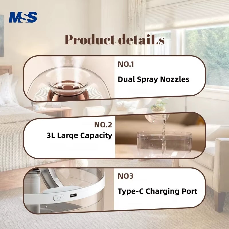 MSS 2-in-1 Air Purifier & Cool Mist Humidifier – Dual Nozzle with Night Light