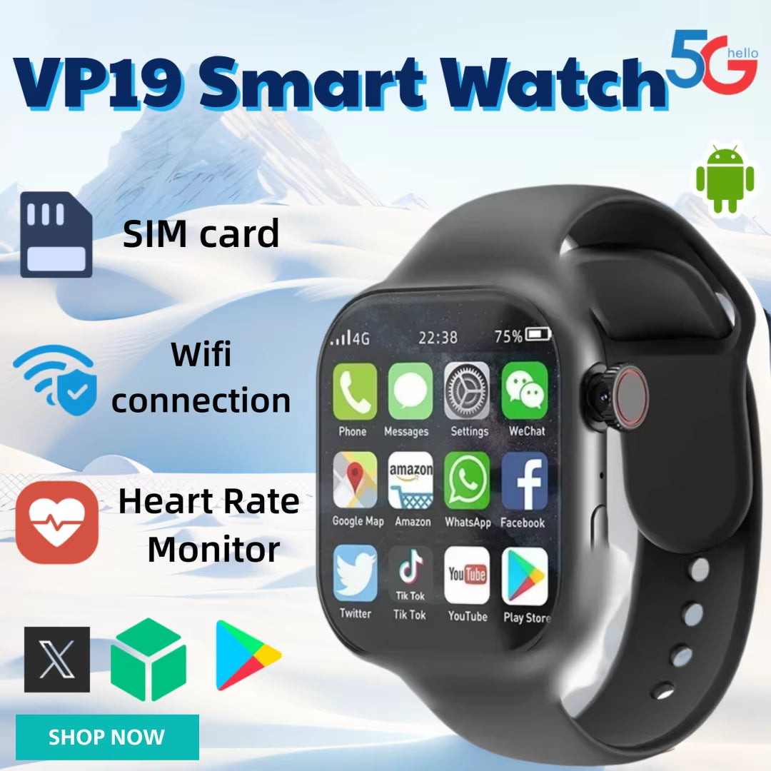 VP19 Smartwatch – Android 10, Rotating Camera, 4G/5G SIM, GPS & Fitness Tracker