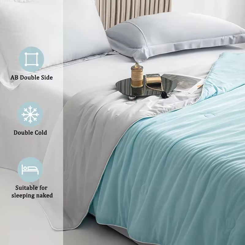 Ice Silk Cooling Blanket – Lightweight Summer Comforter in Pure Color for Twin/King Beds