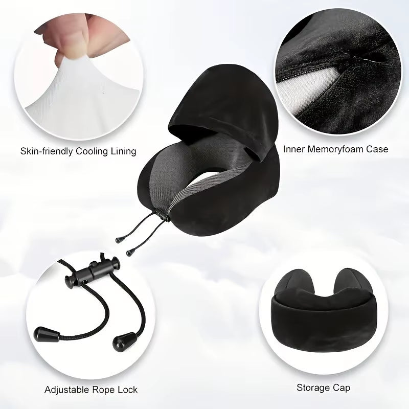 Luxury Travel Neck Pillow – Memory Foam with Hood & Removable Cover for All-Day Comfort