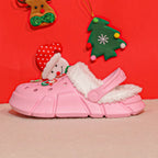 Warm Christmas Slippers for Kids – Soft Plush Lined Cartoon Design with Round Toe