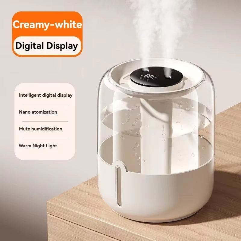 Large-Capacity Ultrasonic Humidifier – Dual Mist Aroma Diffuser with LED Light & Antibacterial Tank (6.8L)