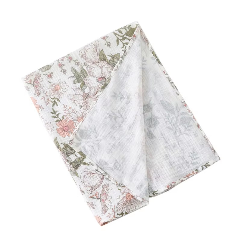 Baby Swaddle Blanket – 100% Cotton Muslin with Floral Print for Newborns & Infant Care