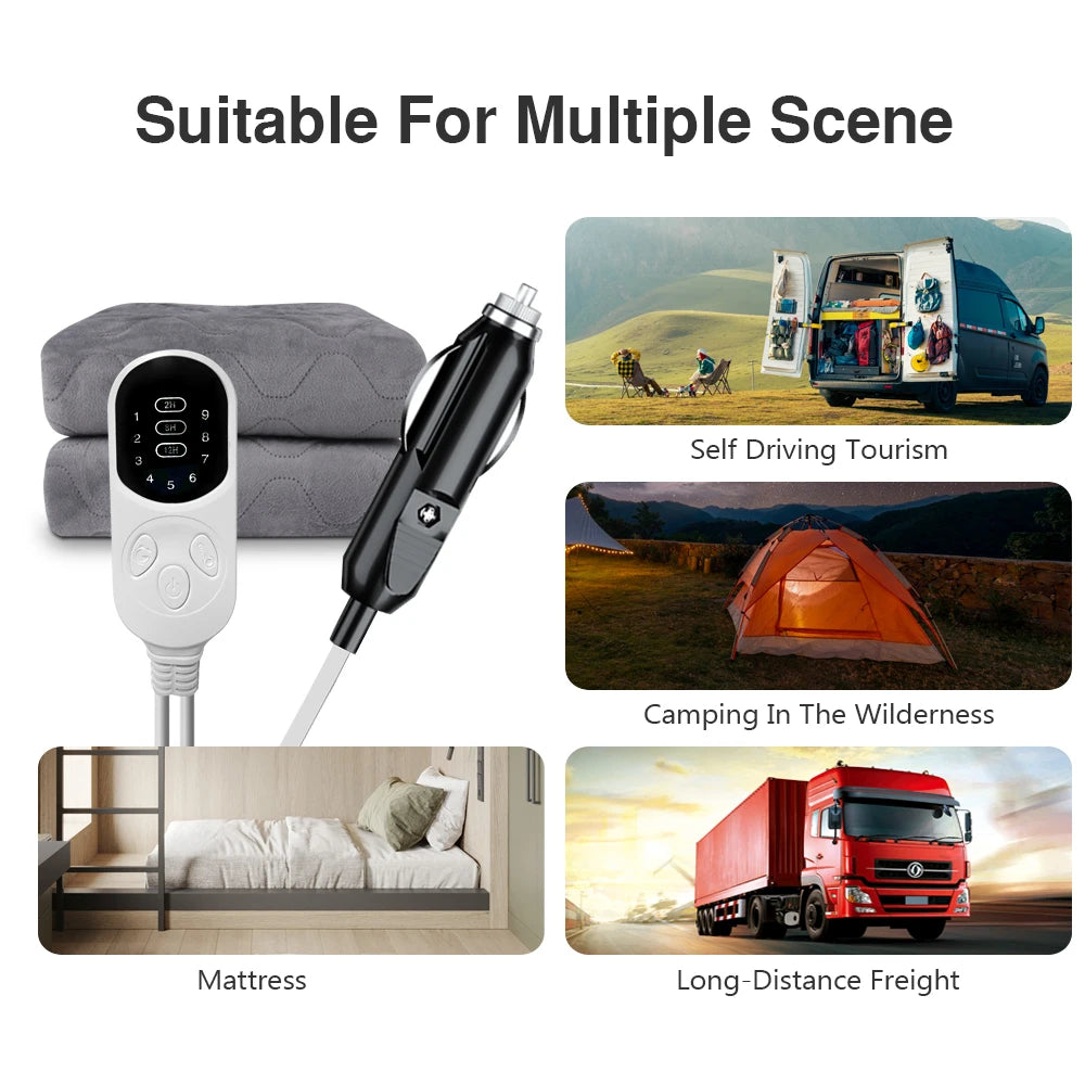 12V Heated Car Blanket – 9-Level Electric Travel Pad for Camping & Outdoor Use (Multiple Sizes)