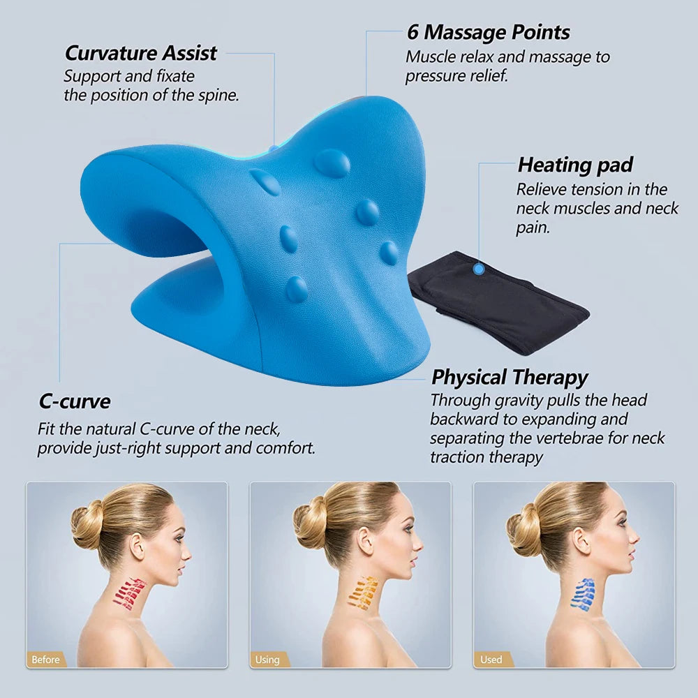 Heated Cervical Neck Stretcher – Orthopedic Traction Pillow with Shiatsu Massage & Shoulder Relaxation