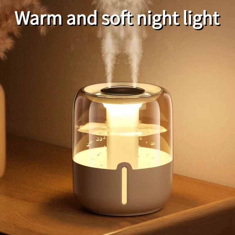 Large-Capacity Ultrasonic Humidifier – Dual Mist Aroma Diffuser with LED Light & Antibacterial Tank (6.8L)