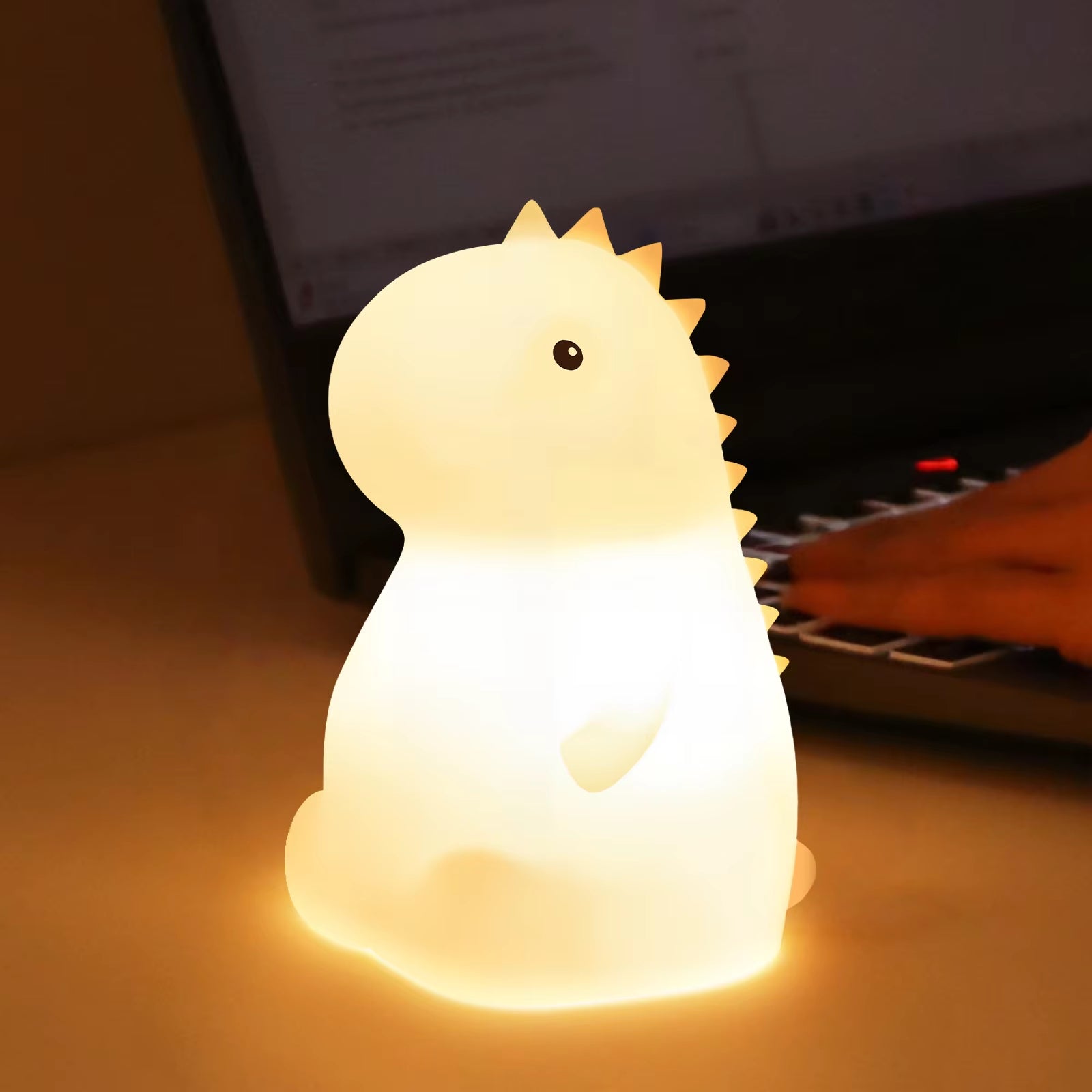 USB Rechargeable Dinosaur Night Light – RGB Silicone Lamp with Tap Control for Nursery & Kids