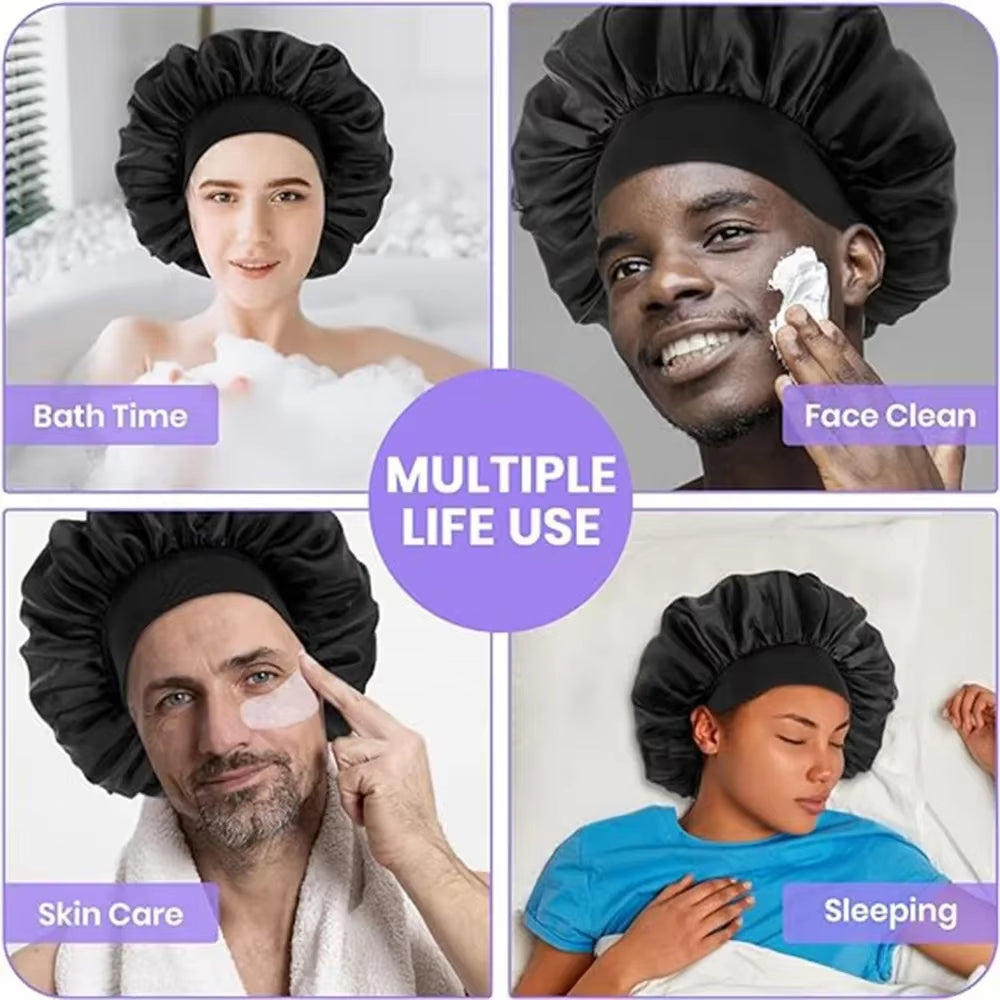 Double-Layer Satin Sleep Bonnet – Elastic Band Night Cap for Curly & Natural Hair
