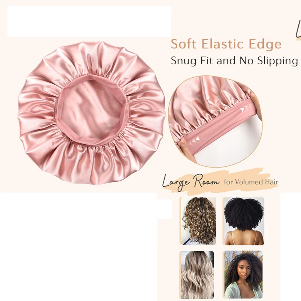 Double-Layer Satin Sleep Bonnet – Elastic Band Night Cap for Curly & Natural Hair