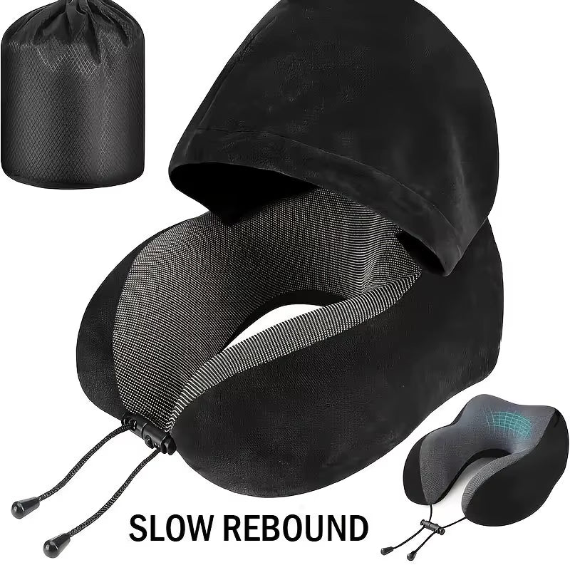 Luxury Travel Neck Pillow – Memory Foam with Hood & Removable Cover for All-Day Comfort