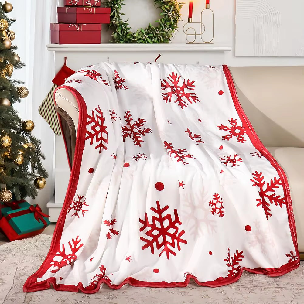 Red Snowflake Christmas Throw Blanket – Super Soft Flannel Fleece for Winter Holiday Comfort