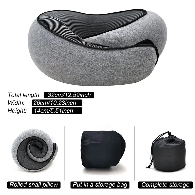 Snail-Style Memory Foam Travel Pillow – U-Shaped Neck Support for Airplane, Car & Office Naps