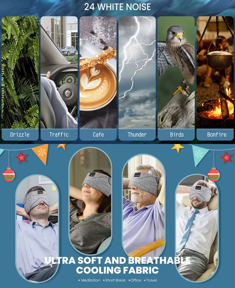 Wireless Sleep Headset Mask – Bluetooth 5.2 Eye Cover with White Noise, Noise Reduction & Cooling Comfort