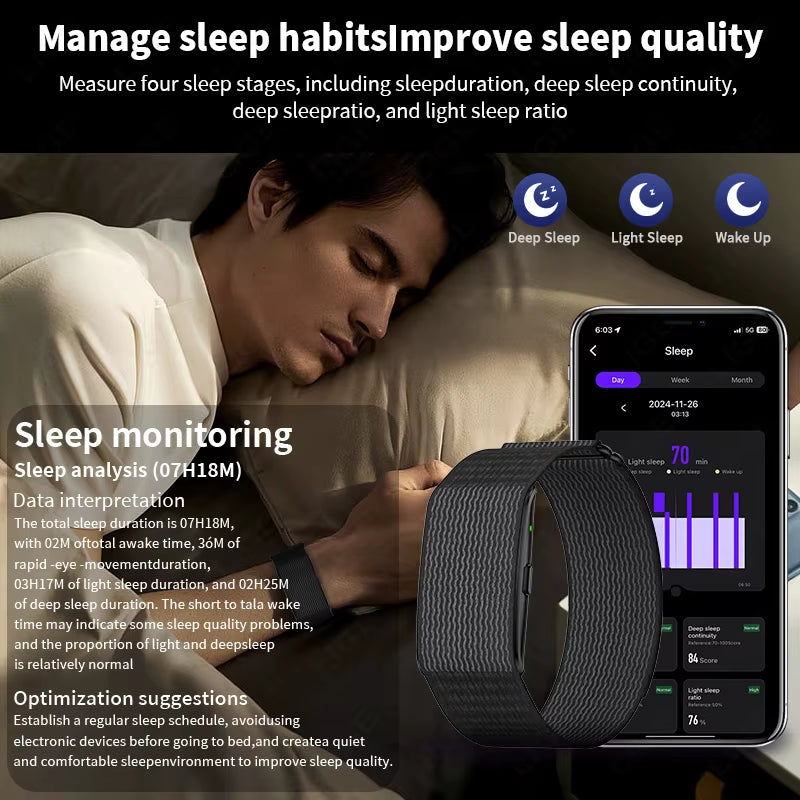 AI Smart Sleep Tracker Bracelet – Fitness Watch with Heart Rate, Stress & Blood Pressure Monitor for Men & Women