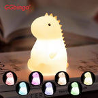 USB Rechargeable Dinosaur Night Light – RGB Silicone Lamp with Tap Control for Nursery & Kids