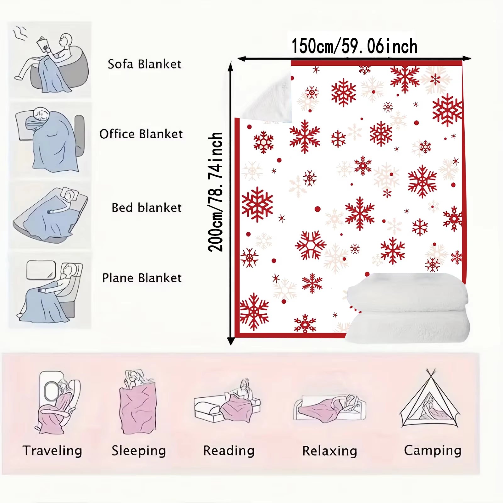 Red Snowflake Christmas Throw Blanket – Super Soft Flannel Fleece for Winter Holiday Comfort
