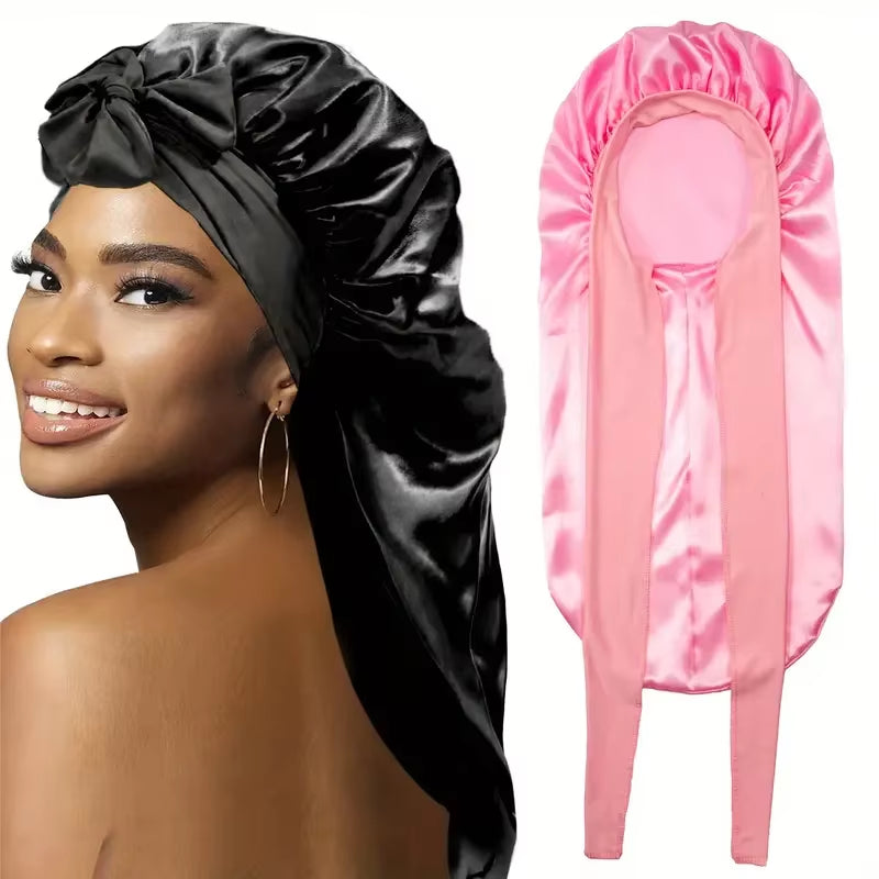 2-Pack Silky Satin Sleep Bonnets – XL Night Caps for Long Hair, Braids & Dreadlocks