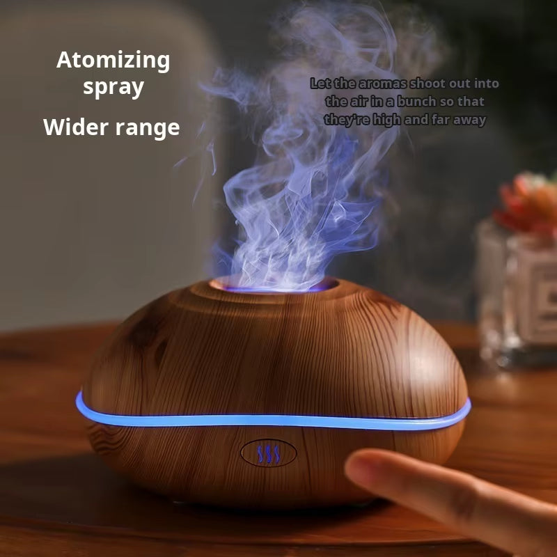 7-Color Flame Aroma Diffuser – Ultrasonic Wood Grain Humidifier & Mist Maker for Essential Oils