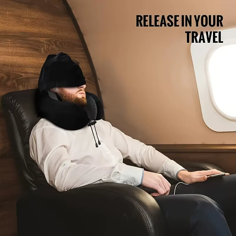 Luxury Travel Neck Pillow – Memory Foam with Hood & Removable Cover for All-Day Comfort