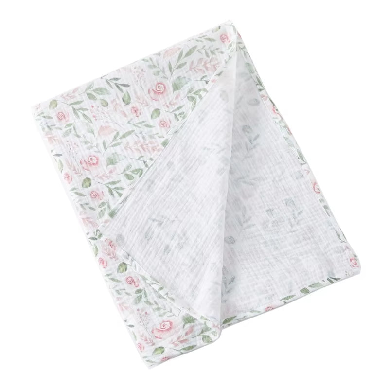 Baby Swaddle Blanket – 100% Cotton Muslin with Floral Print for Newborns & Infant Care