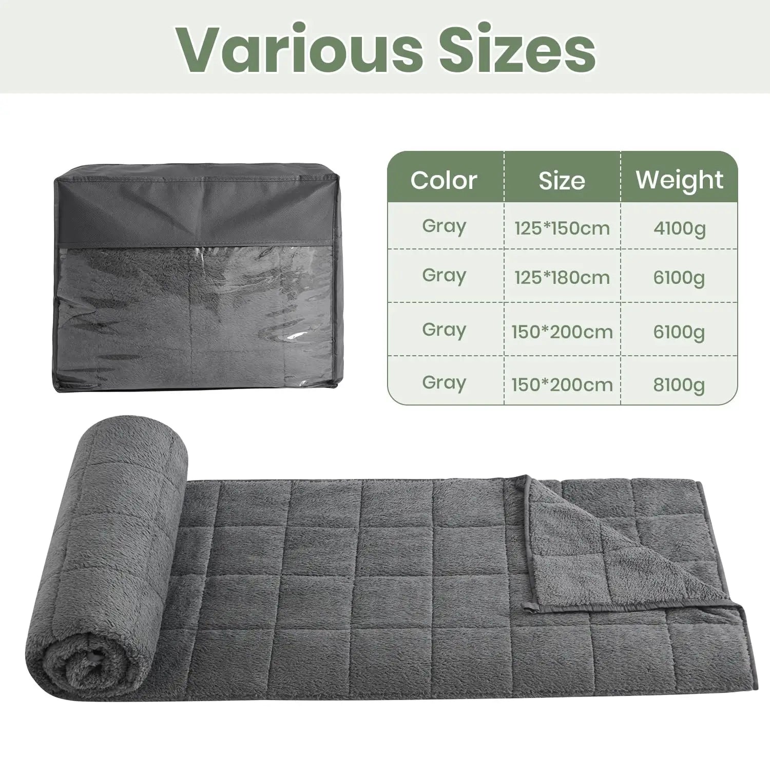 Weighted Blanket 8kg – Soft Stress Relief Blanket for Relaxation, Anxiety & Deep Sleep – Grey