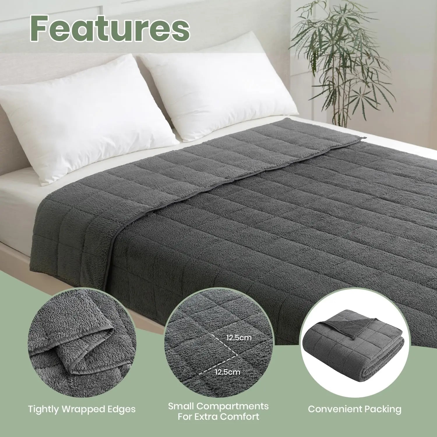 Weighted Blanket 8kg – Soft Stress Relief Blanket for Relaxation, Anxiety & Deep Sleep – Grey