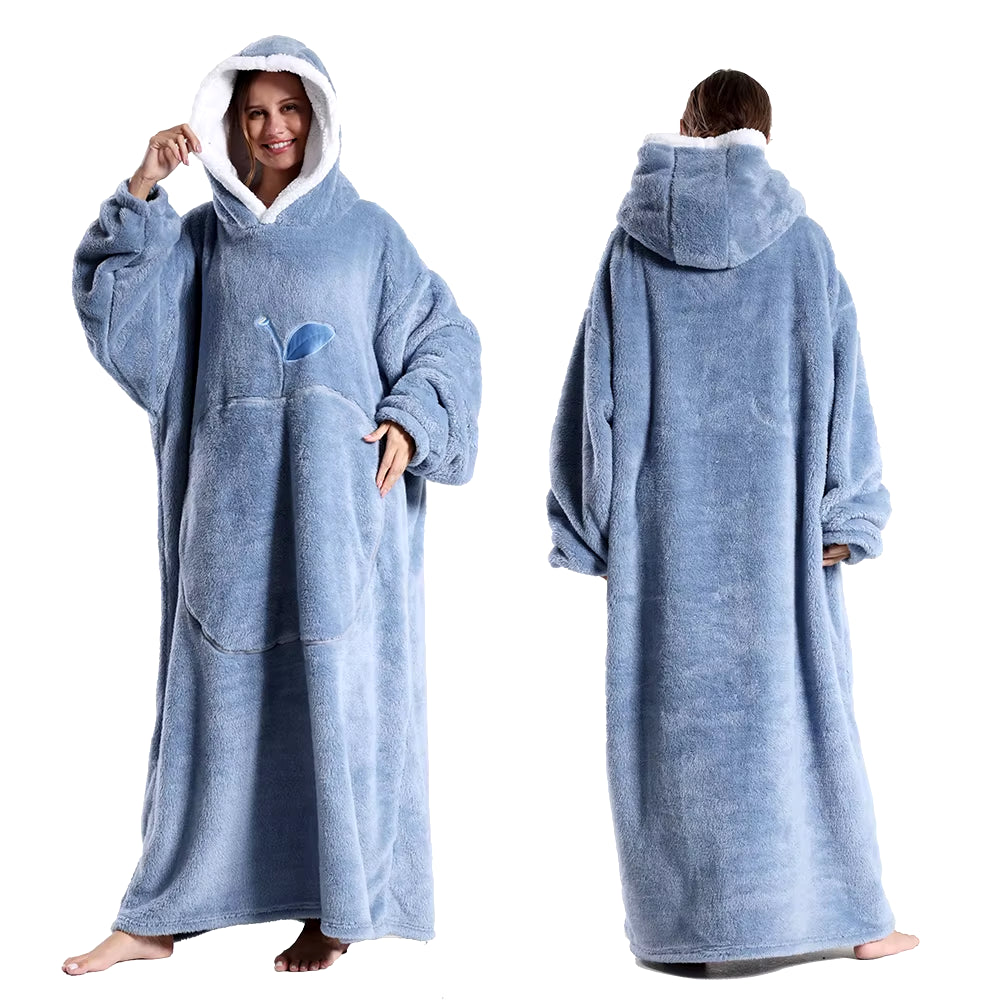 Cozy Hooded TV Blanket – Soft Flannel Wearable Throw with Full Sleeves for Adults