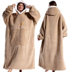 Cozy Hooded TV Blanket – Soft Flannel Wearable Throw with Full Sleeves for Adults