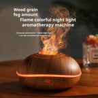 7-Color Flame Aroma Diffuser – Ultrasonic Wood Grain Humidifier & Mist Maker for Essential Oils