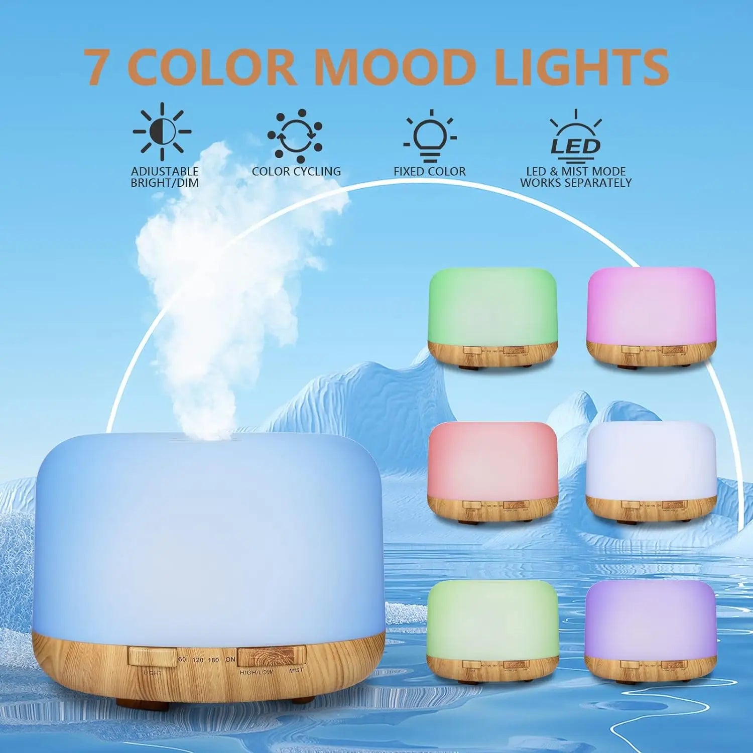500ML Wood Grain Aroma Diffuser – USB Powered | Essential Oils Can Be Added | Humidifier with Remote & LED Night Lights