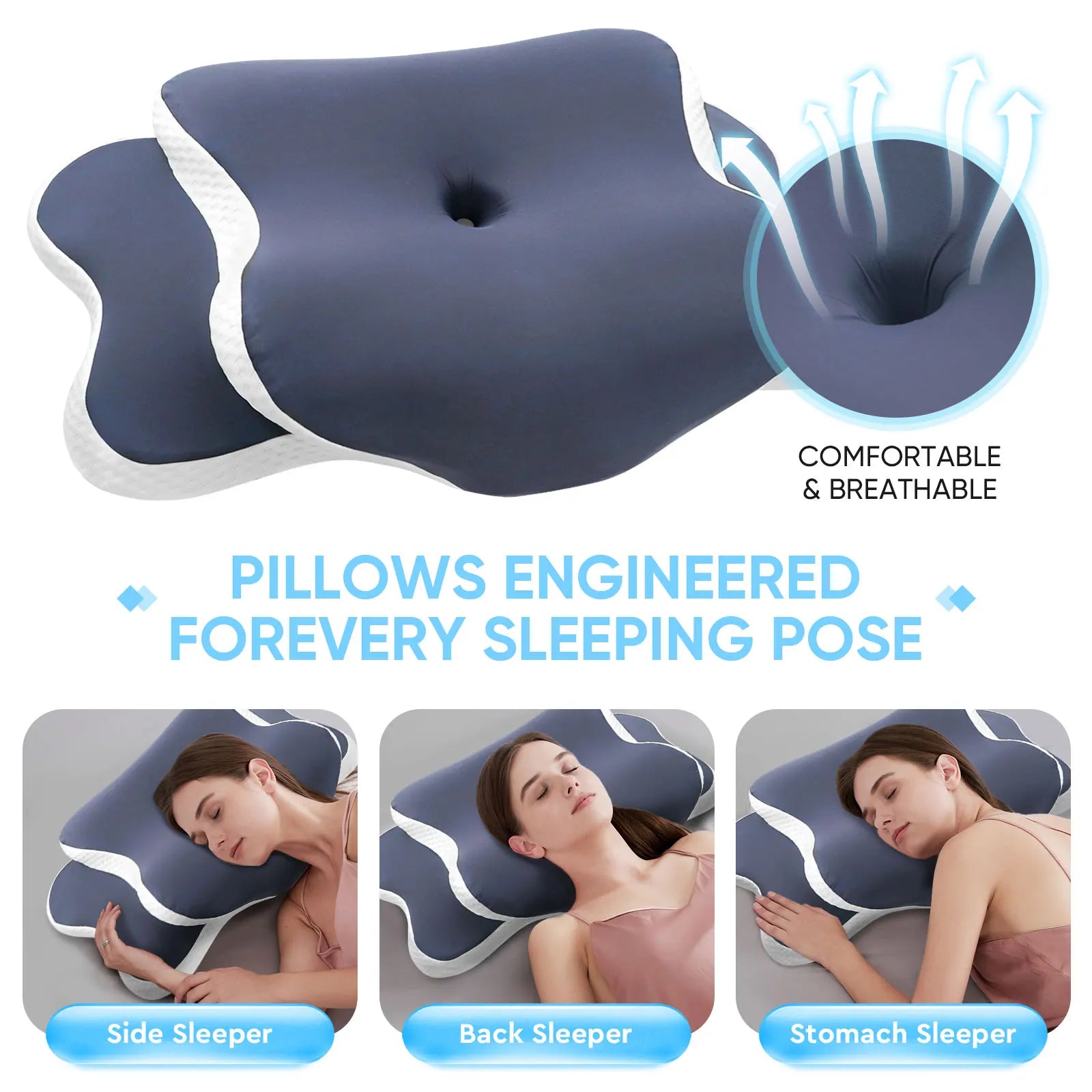 Orthopedic Memory Foam Cervical Pillow – Contoured Neck Support for Side, Back & Stomach Sleepers