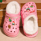 Warm Christmas Slippers for Kids – Soft Plush Lined Cartoon Design with Round Toe