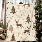 Christmas Flannel Throw Blanket – Soft Velvet Polyester Quilt with Digital Print for Sofa & Bedroom