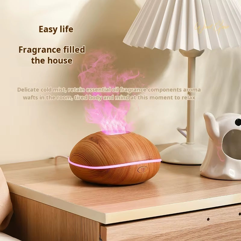 7-Color Flame Aroma Diffuser – Ultrasonic Wood Grain Humidifier & Mist Maker for Essential Oils