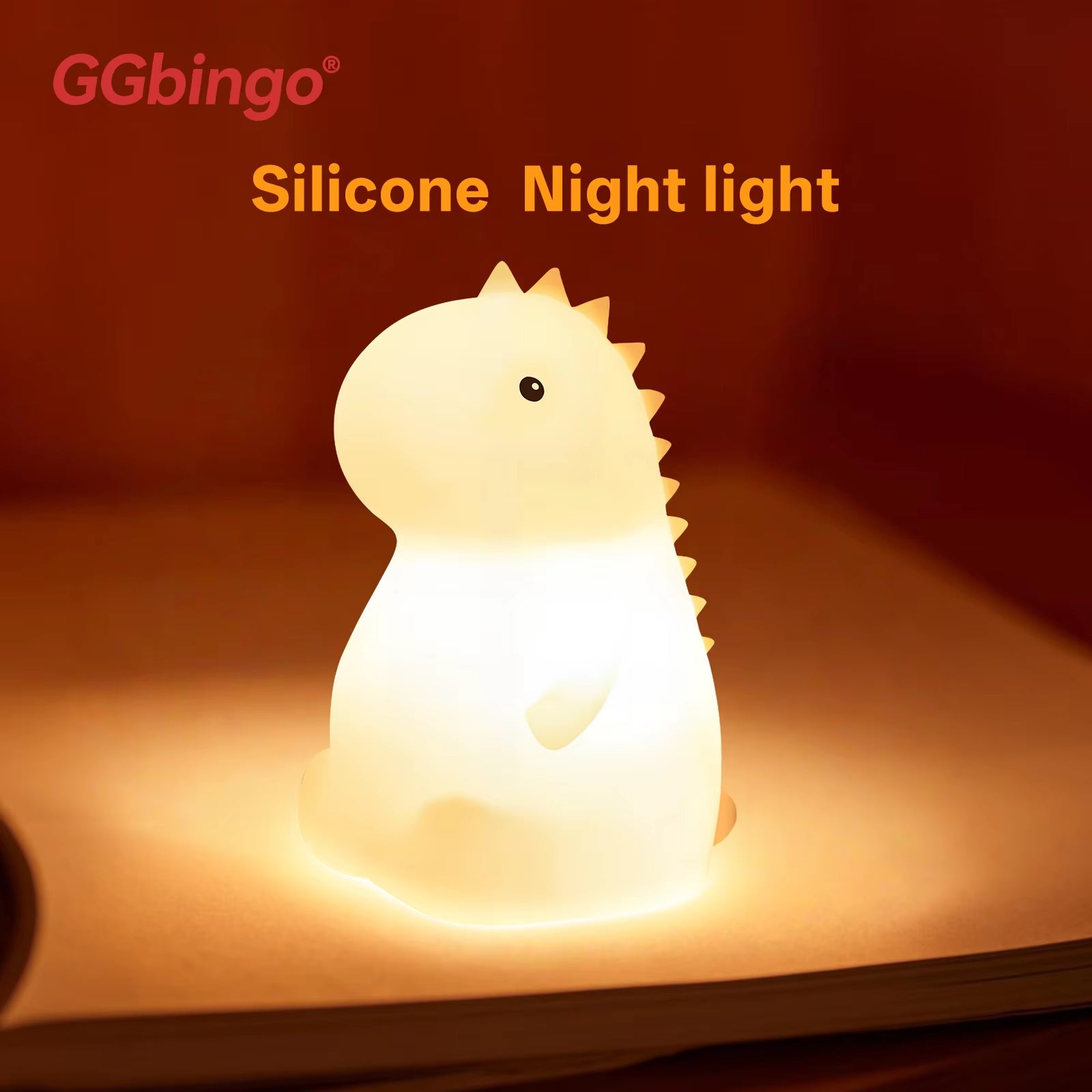 USB Rechargeable Dinosaur Night Light – RGB Silicone Lamp with Tap Control for Nursery & Kids
