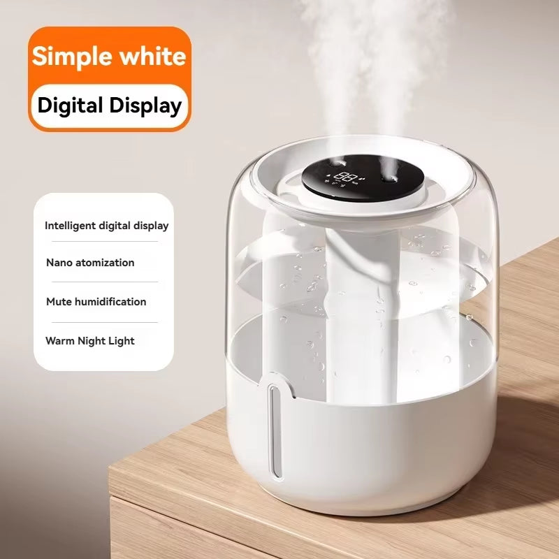 Large-Capacity Ultrasonic Humidifier – Dual Mist Aroma Diffuser with LED Light & Antibacterial Tank (6.8L)