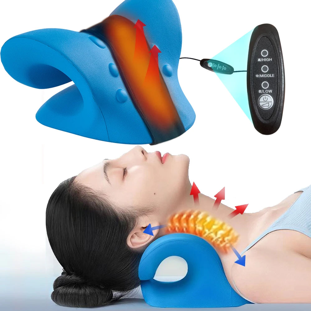 Heated Cervical Neck Stretcher – Orthopedic Traction Pillow with Shiatsu Massage & Shoulder Relaxation