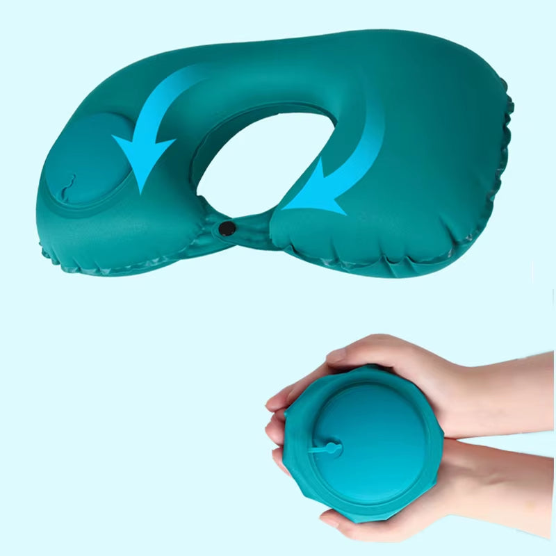 Inflatable U-Shaped Travel Pillow – Portable Neck & Head Support for Airplane, Train & Car