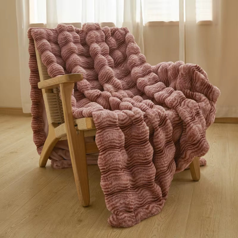 Luxury Faux Rabbit Fur Blanket – Thickened Soft Throw for Winter Warmth, Sofa & Bed Naps